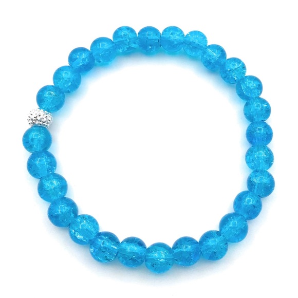 Blue Crackle Glass Beaded Stretch Bracelet - Picture 1 of 4